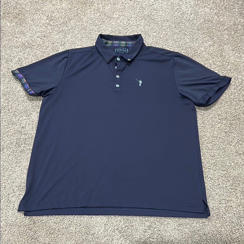 William Murray Men’s XL Navy Polo w/ Plaid Trim